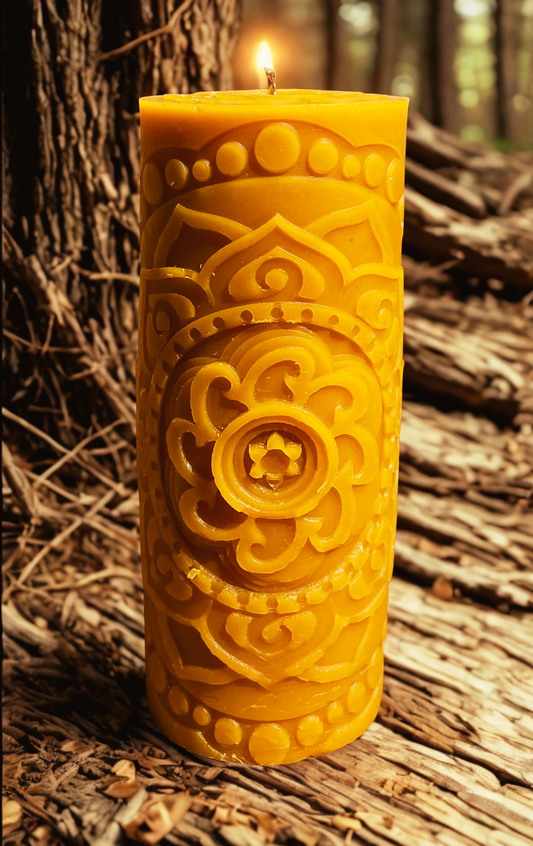 Mandala Pillar Beeswax Candle