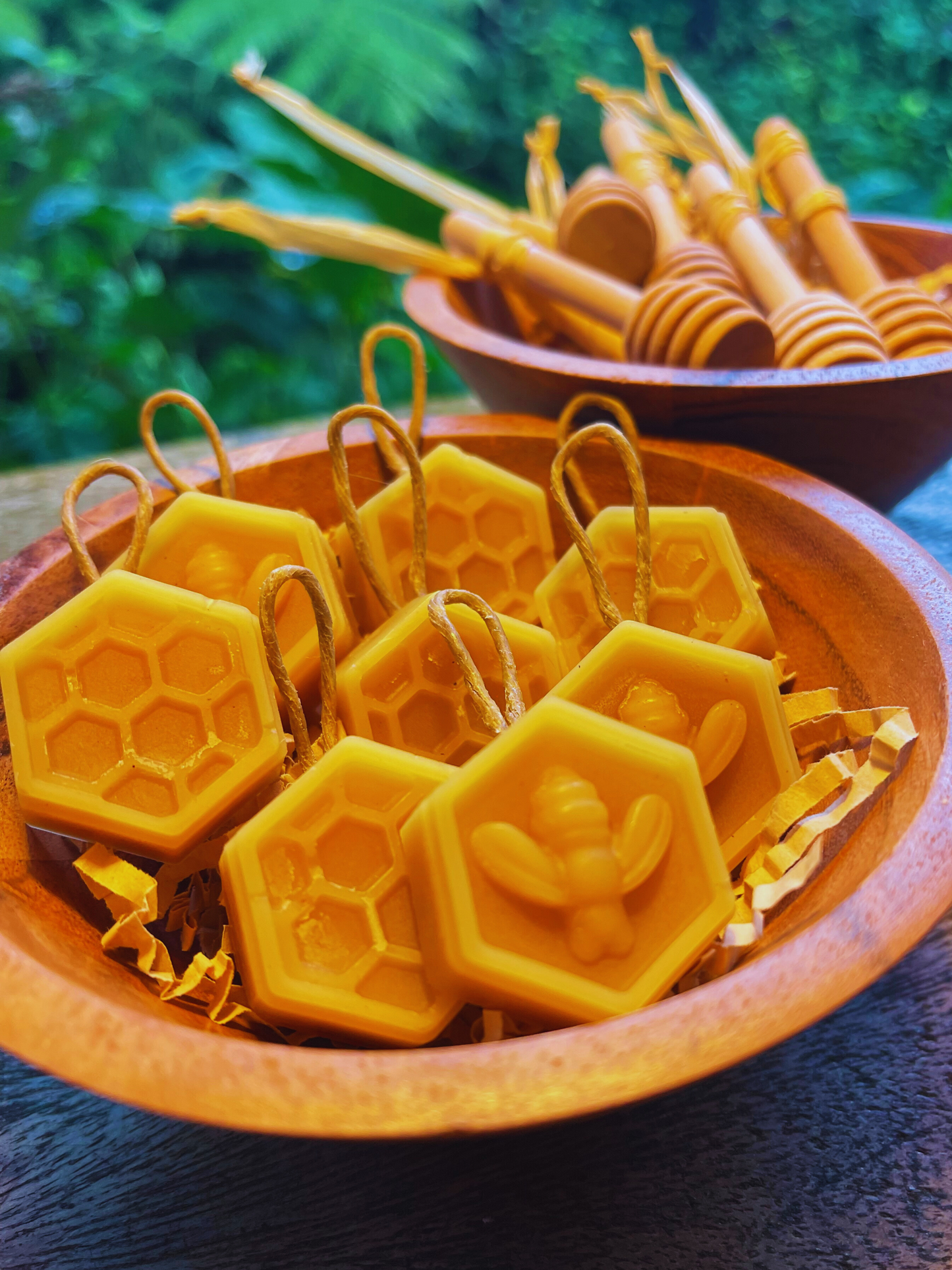 Beeswax Hexagon & Honey Dipper Ornaments (set of 16)