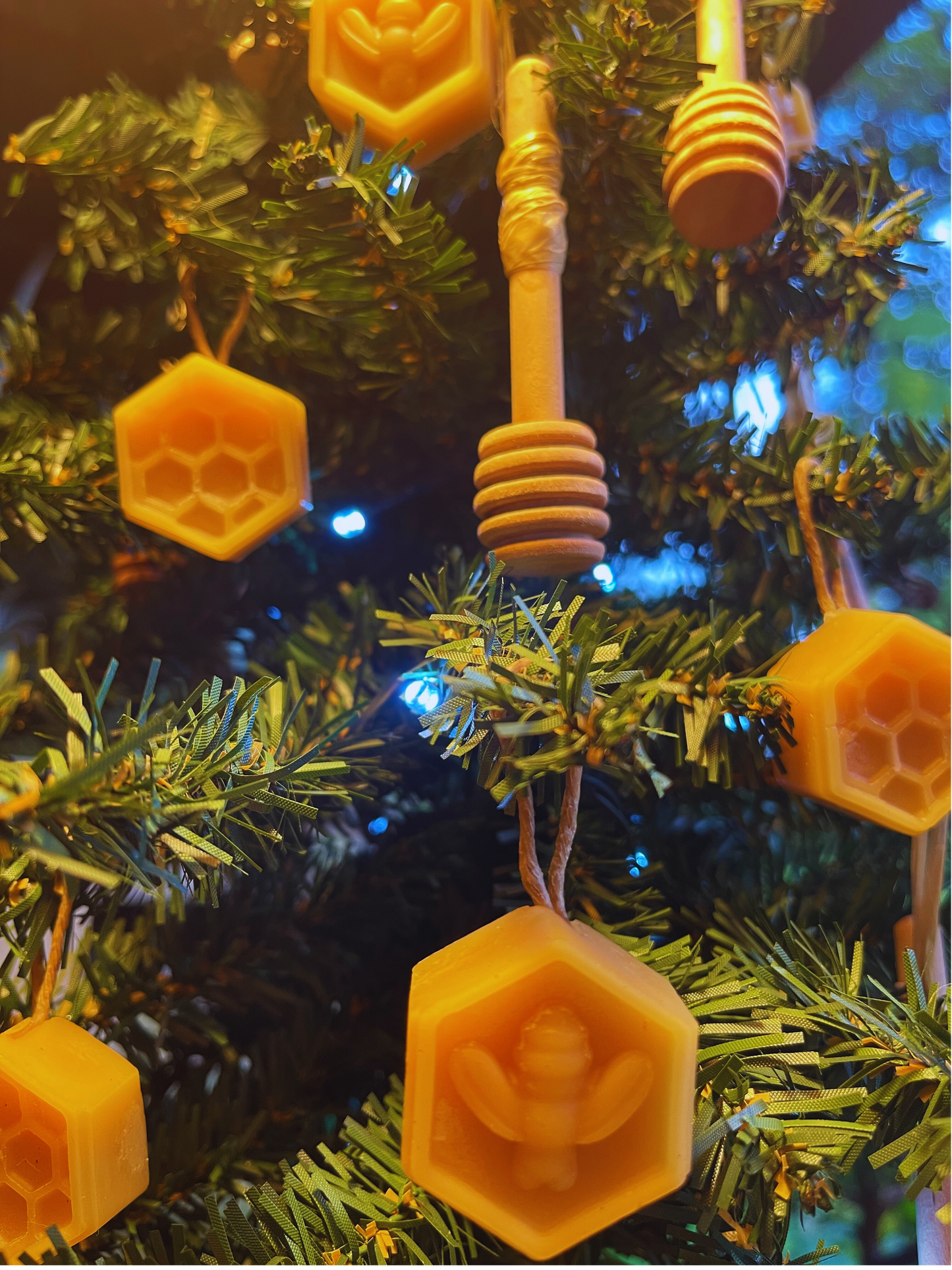 Beeswax Hexagon & Honey Dipper Ornaments (set of 16)